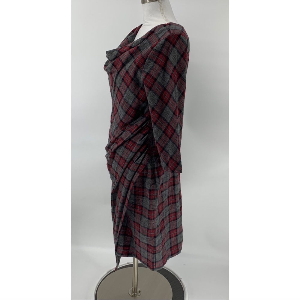 Eshakti Asymmetric Hem Cotton Plaid Sheath Dress - Picture 3 of 6